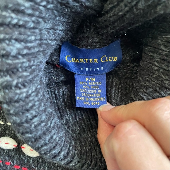 CHARTER CLUB Fair Isle Scandinavian felt appliqué Turtleneck sweater Sz PM - Picture 4 of 9